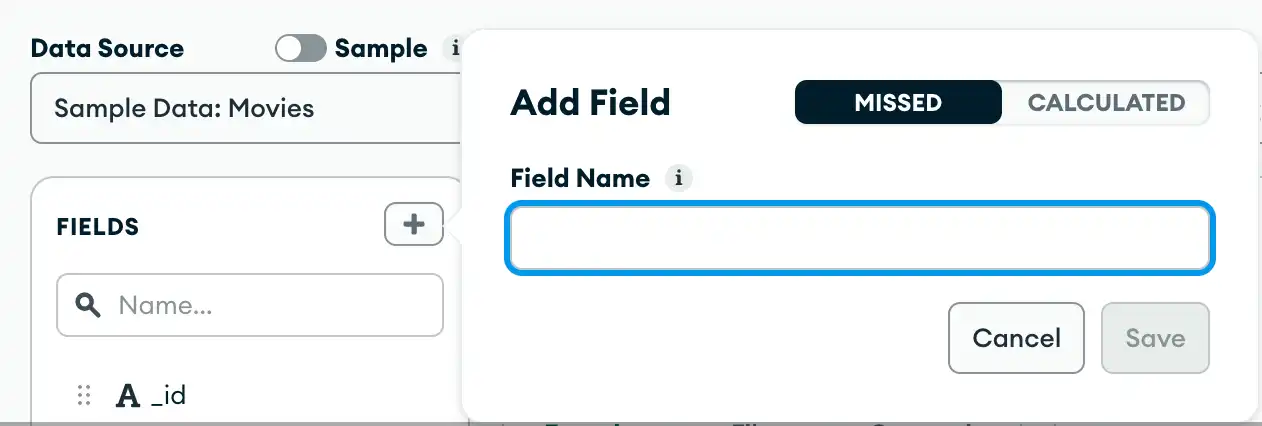 To add a missed field, click "Add Field".